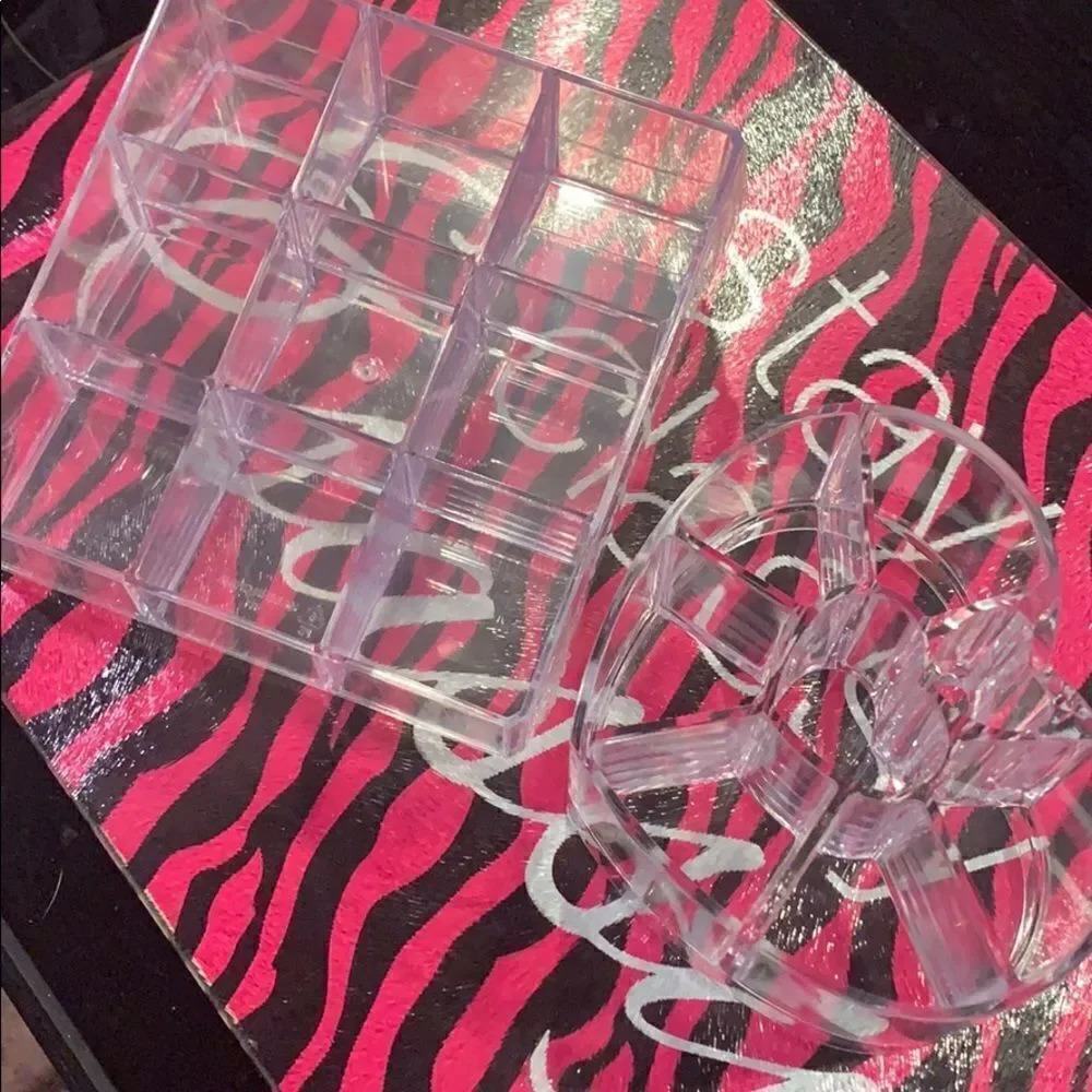 Two clear make up organizing tray